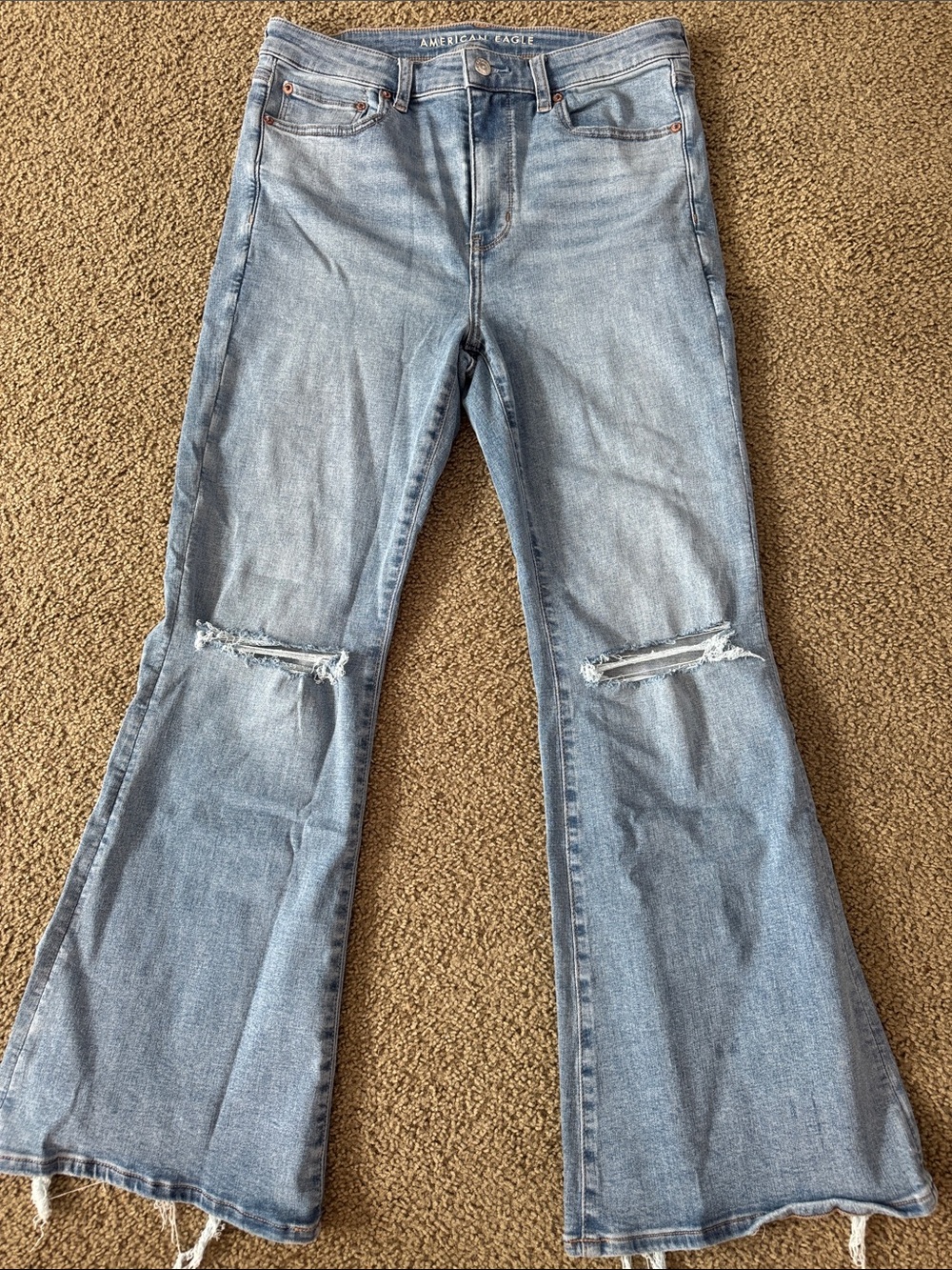 American Eagle Outfitters Light Blue Distressed Flare Jeans